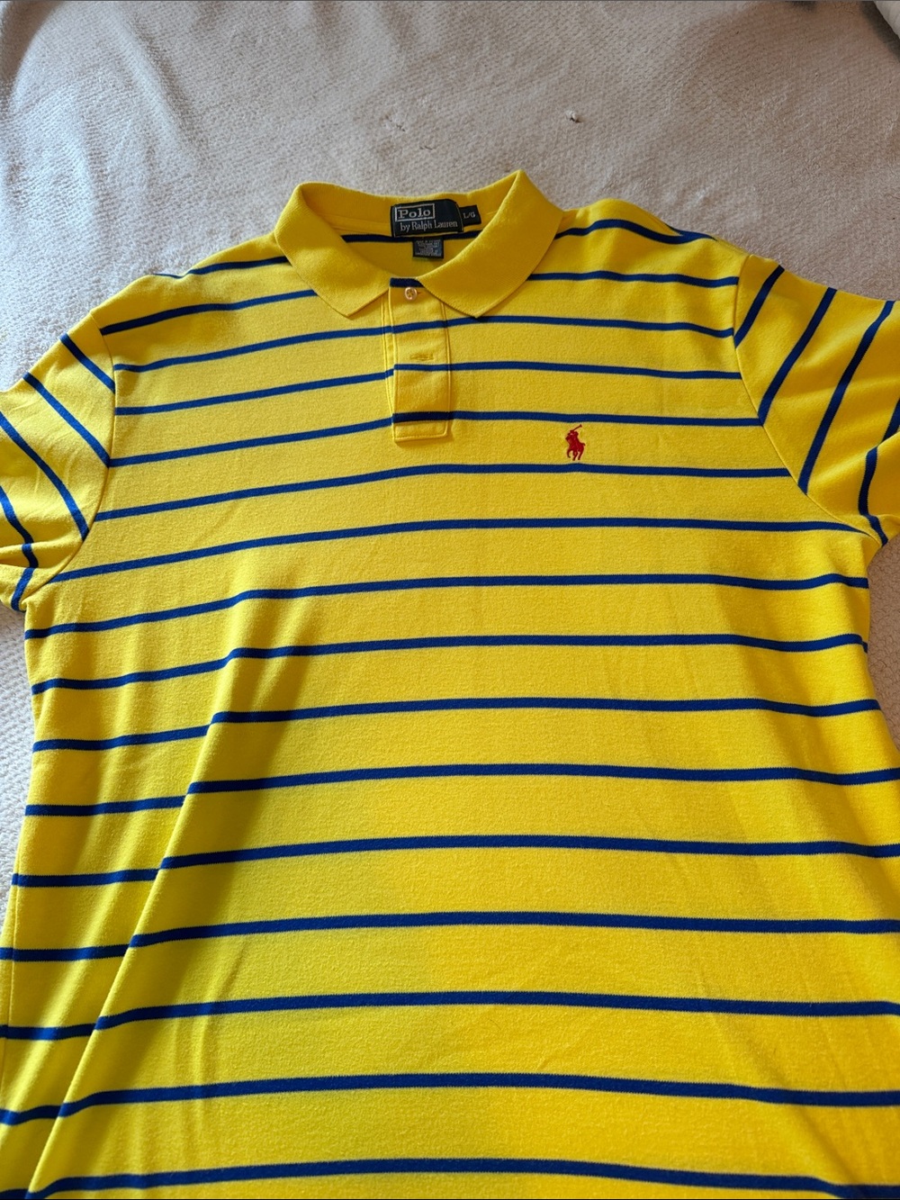 Polo by Ralph Lauren Yellow Polo with Navy Stripes and Red Logo